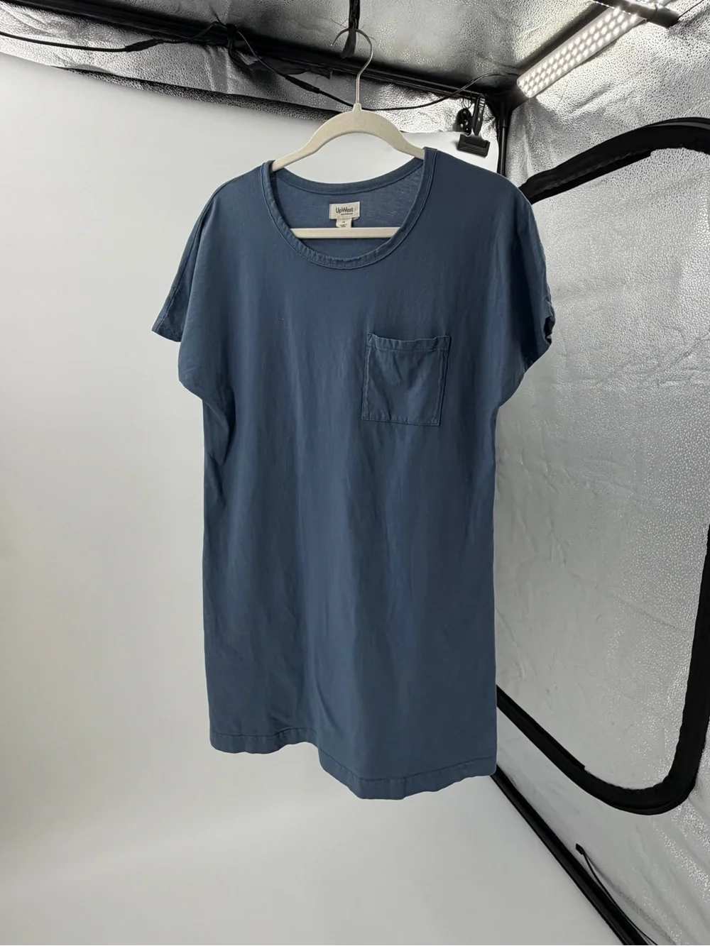 UpWest Women's Blue Solid T-Shirt Dress Scoop Neck‎ Short Sleeve Pocket M
